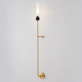 Contemporary Alabaster Brass Cylinder Living Room Wall Lamp Image - 5