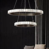 Contemporary Alabaster Circular 2 Tiers Hanging Chandelier Image - 1