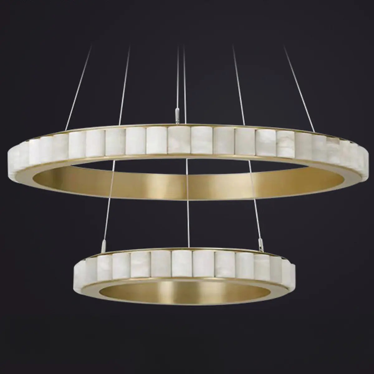 Contemporary Alabaster Circular 2 Tiers Hanging Chandelier Image - 10