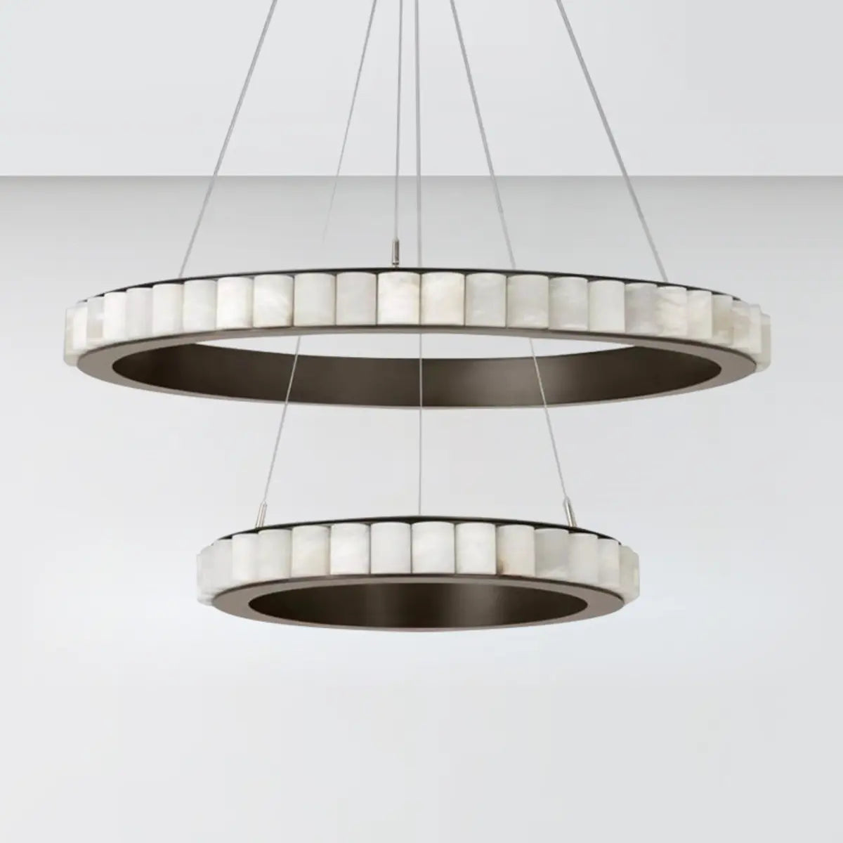 Contemporary Alabaster Circular 2 Tiers Hanging Chandelier Image - 11