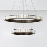 Contemporary Alabaster Circular 2 Tiers Hanging Chandelier Image - 11