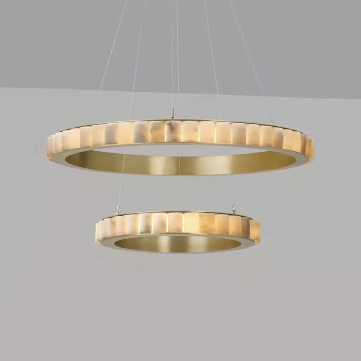 Contemporary Alabaster Circular 2 Tiers Hanging Chandelier Image - 12