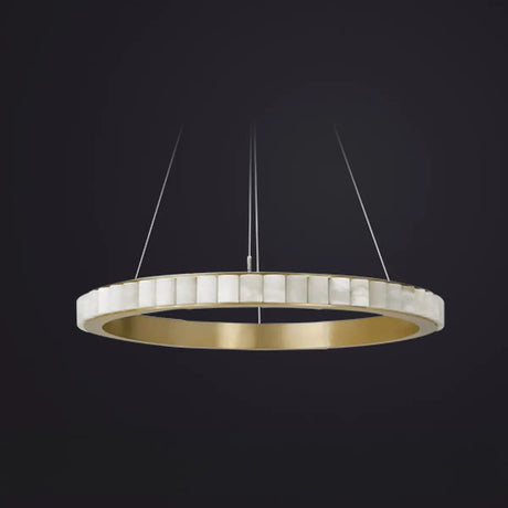 Contemporary Alabaster Circular 2 Tiers Hanging Chandelier Image - 7