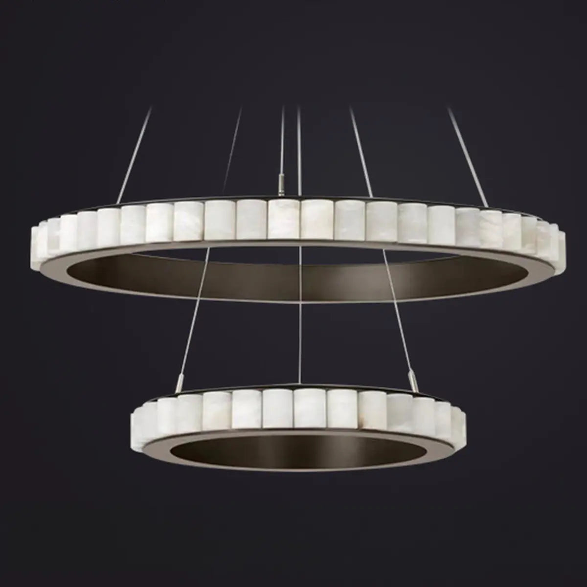 Contemporary Alabaster Circular 2 Tiers Hanging Chandelier Image - 9