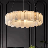 Contemporary Alabaster Circular Chandelier for Living Room Image - 1