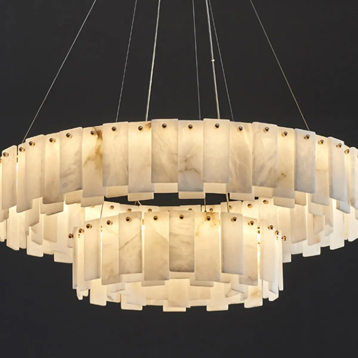 Contemporary Alabaster Circular Chandelier for Living Room Image - 10