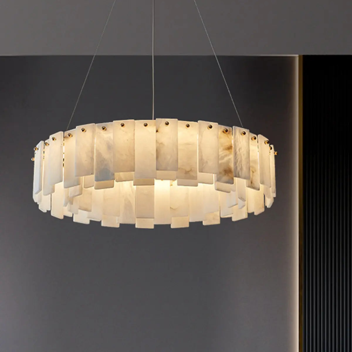 Contemporary Alabaster Circular Chandelier for Living Room Image - 13