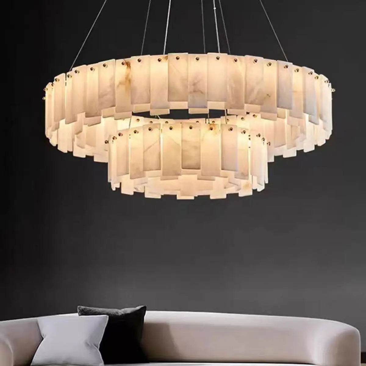 Contemporary Alabaster Circular Chandelier for Living Room Image - 4