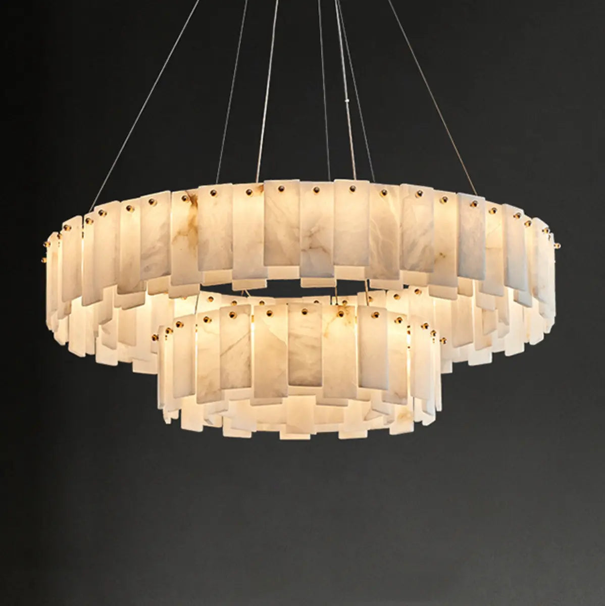 Contemporary Alabaster Circular Chandelier for Living Room Image - 5