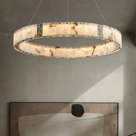 Contemporary Alabaster Circular Living Room Chandelier Image - 1