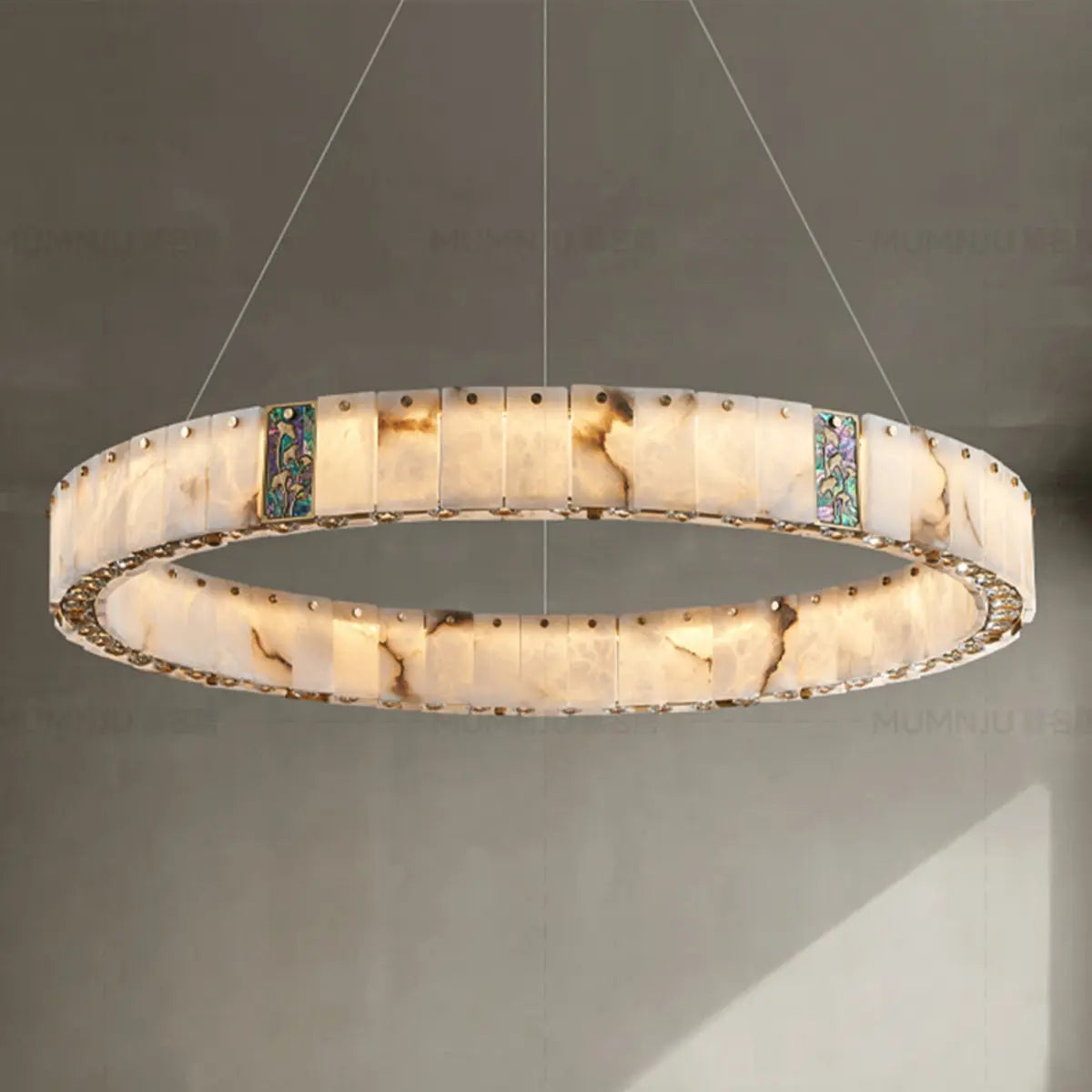 Contemporary Alabaster Circular Living Room Chandelier Image - 4