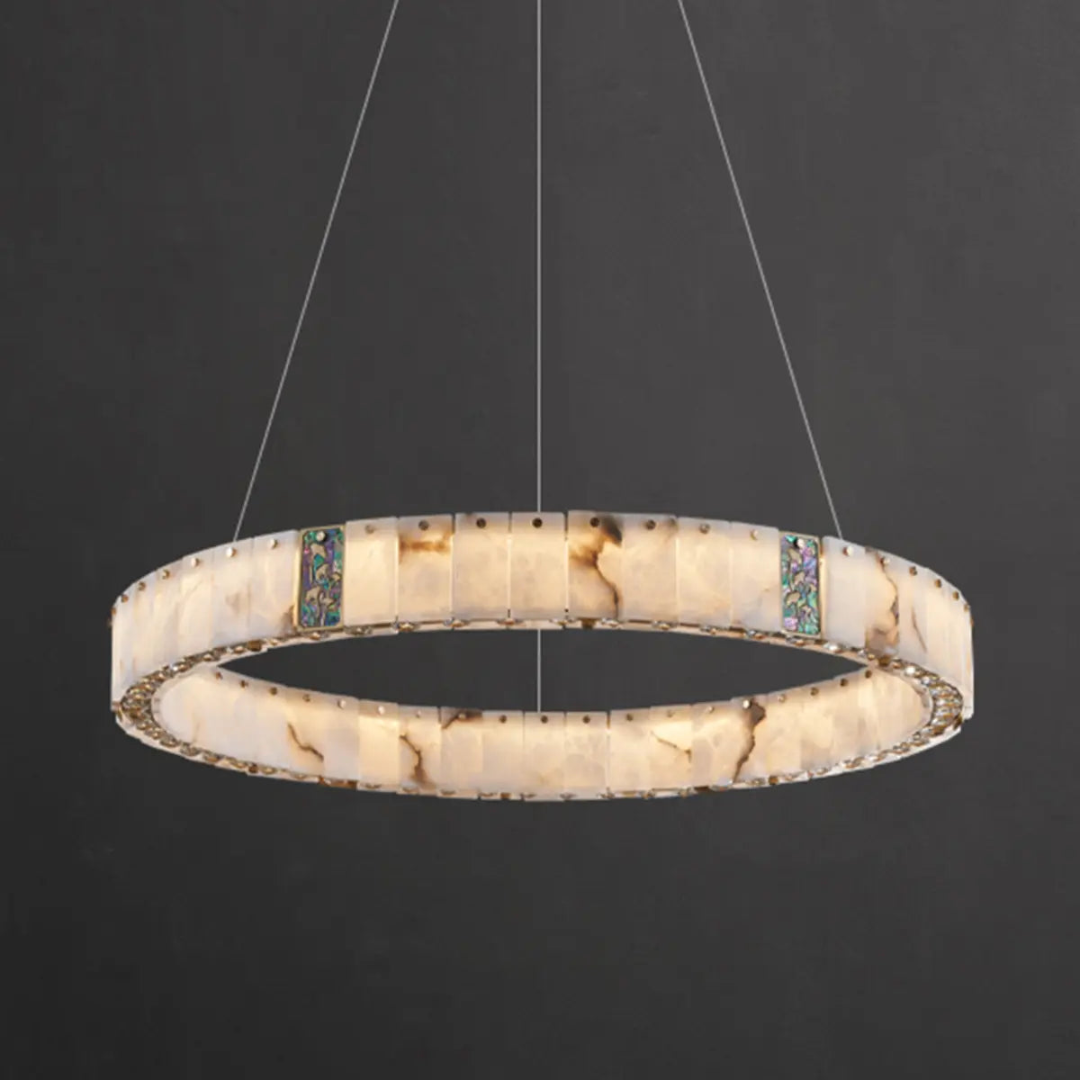 Contemporary Alabaster Circular Living Room Chandelier Image - 5