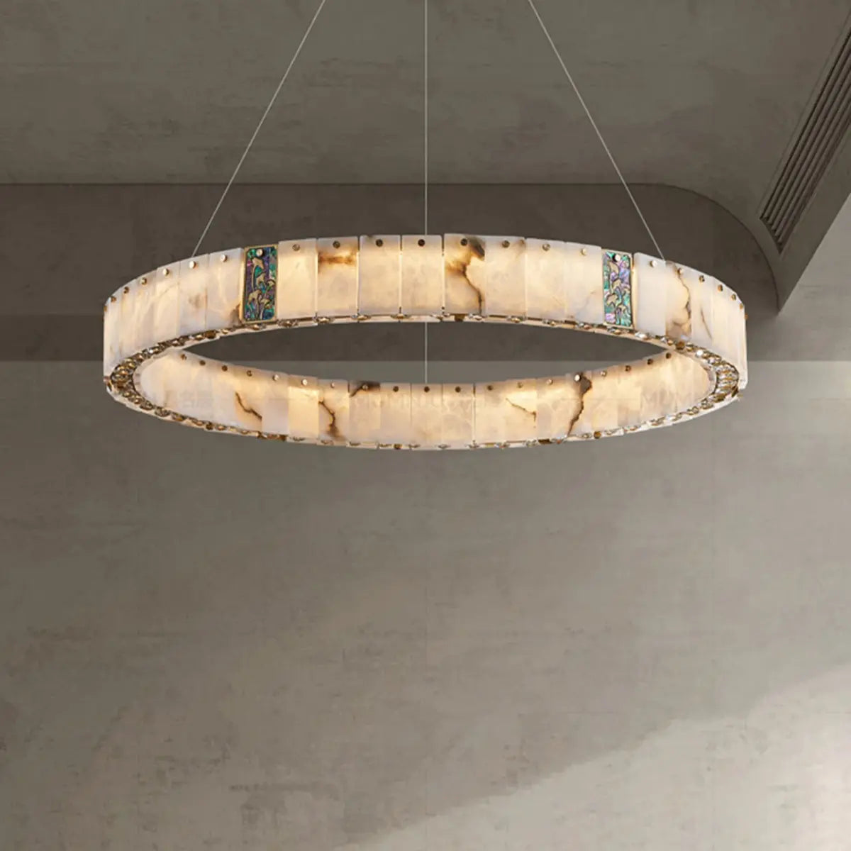 Contemporary Alabaster Circular Living Room Chandelier Image - 7