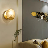 Contemporary Alabaster Circular Living Room Gold Wall Sconce Image - 3