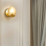 Contemporary Alabaster Circular Living Room Gold Wall Sconce Image - 4