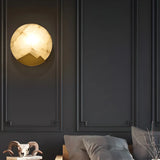 Contemporary Alabaster Circular Living Room Gold Wall Sconce Image - 5