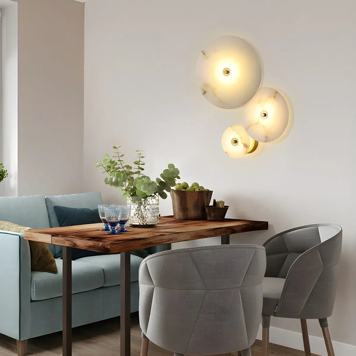 Contemporary Alabaster Circular Round White Wall Lamp Image - 19