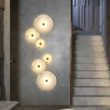 Contemporary Alabaster Circular Round White Wall Lamp Image - 5