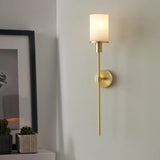 Contemporary Alabaster Cylinder Gold Foyer Wall Sconce Image - 1