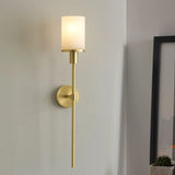 Contemporary Alabaster Cylinder Gold Foyer Wall Sconce Image - 5