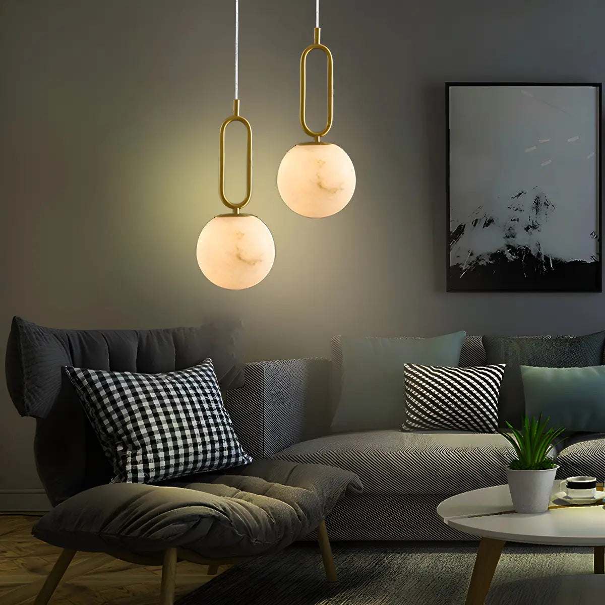 Contemporary Alabaster Globe Living Room Pendant Light Image - 1