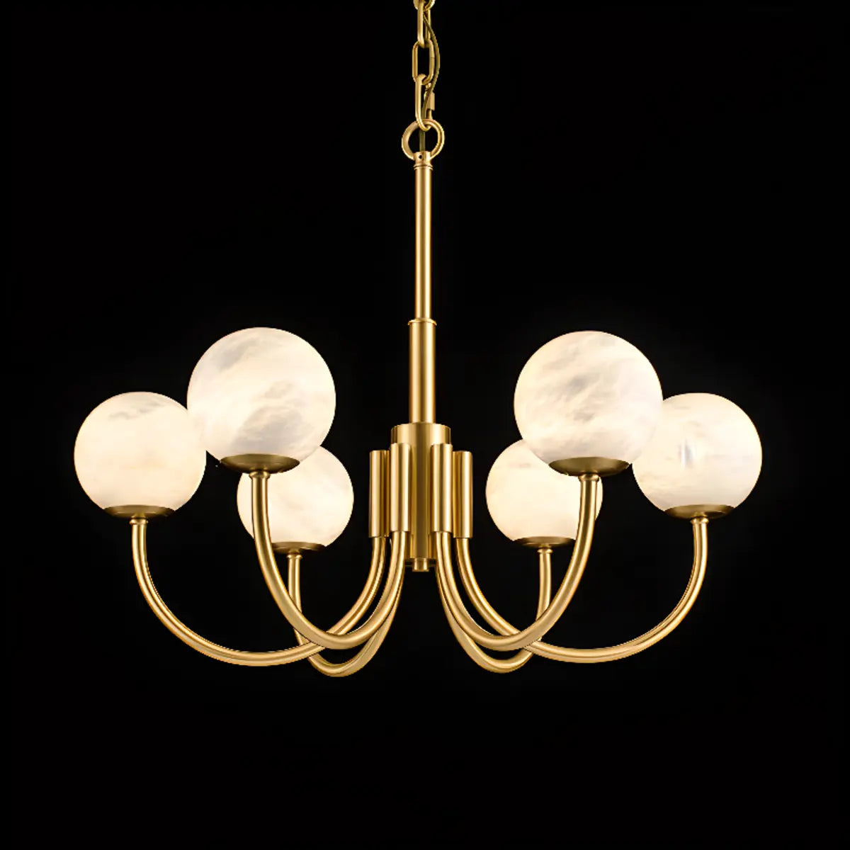 Contemporary Alabaster Gold Branch Globe Hanging Chandelier Image - 12