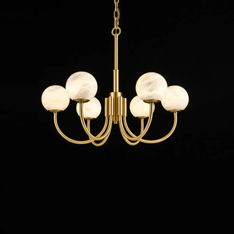 Contemporary Alabaster Gold Branch Globe Hanging Chandelier Image - 2