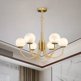 Contemporary Alabaster Gold Branch Globe Hanging Chandelier Image - 4