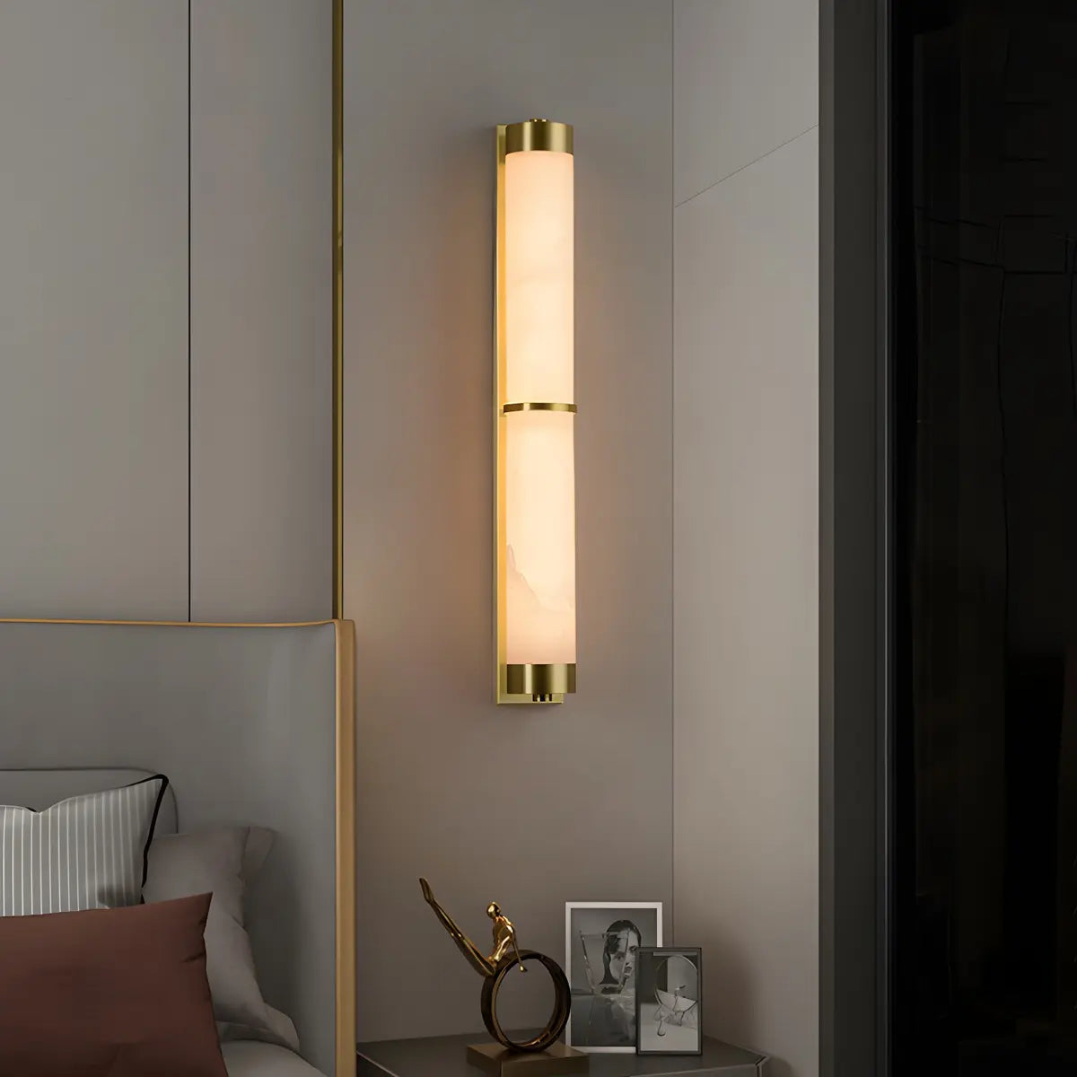 Contemporary Alabaster Gold Tube White Bedroom Wall Lamp Image - 3