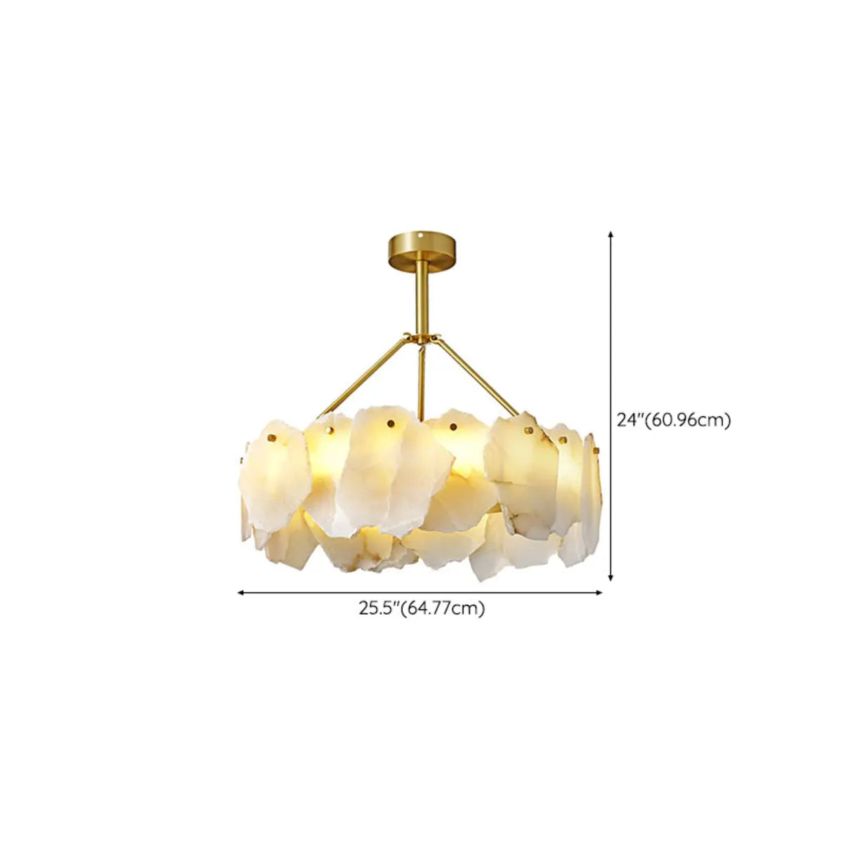 Contemporary Alabaster Petal Round Brass Chandelier 