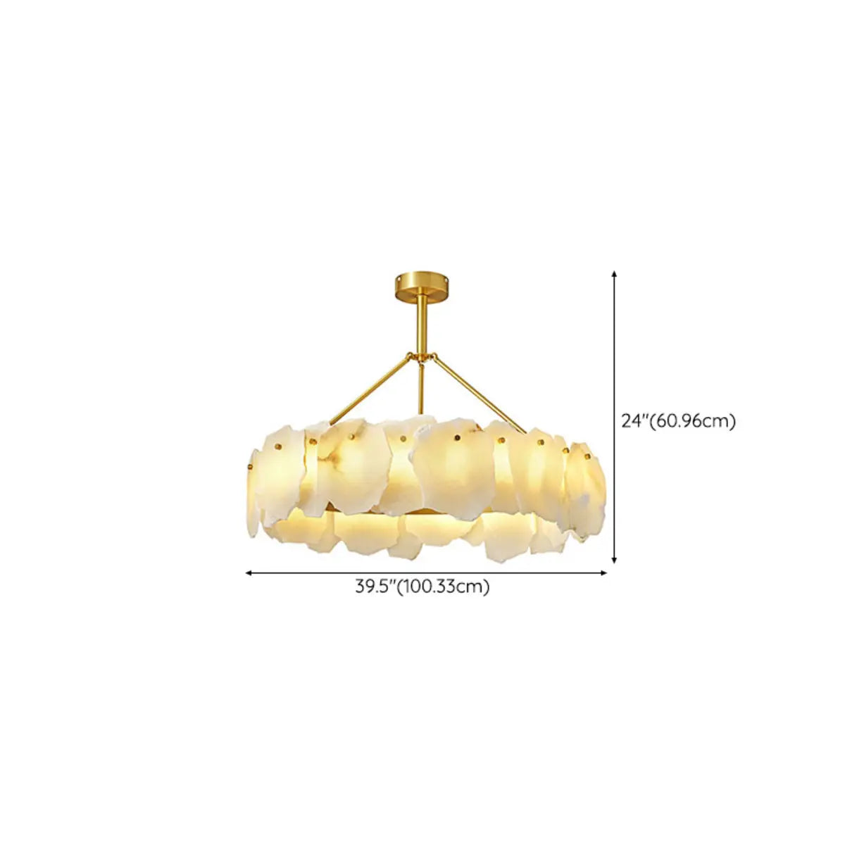 Contemporary Alabaster Petal Round Brass Chandelier Image - 16