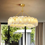 Contemporary Alabaster Petal Round Brass Chandelier Image - 3