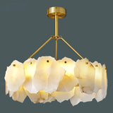 Contemporary Alabaster Petal Round Brass Chandelier Image - 4