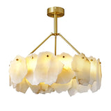 Contemporary Alabaster Petal Round Brass Chandelier Image - 5