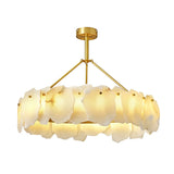 Contemporary Alabaster Petal Round Brass Chandelier Image - 6