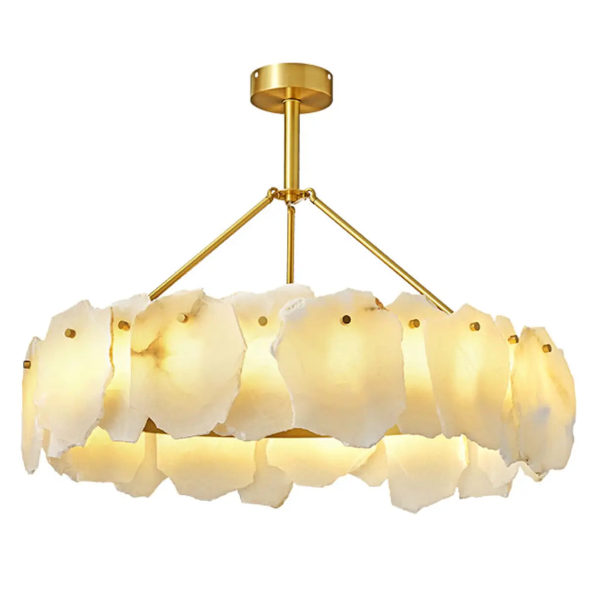 Contemporary Alabaster Petal Round Brass Chandelier Image - 7