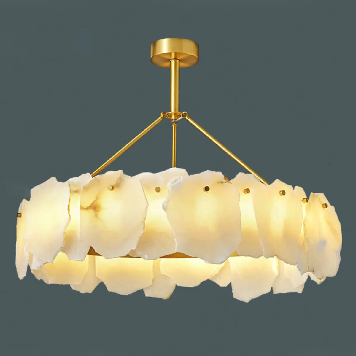 Contemporary Alabaster Petal Round Brass Chandelier Image - 8