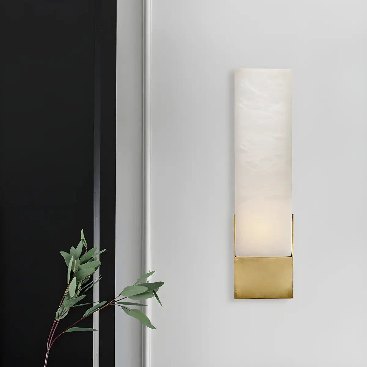 Contemporary Alabaster Rectangular Gold Bedroom Wall Sconce Image - 1