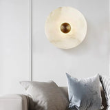 Contemporary Alabaster Round Living Room White Wall Sconce Image - 3