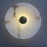 Contemporary Alabaster Round Living Room White Wall Sconce Image - 9