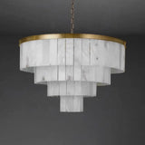 Contemporary Alabaster Tiered Gold Living Room Chandelier Image - 12