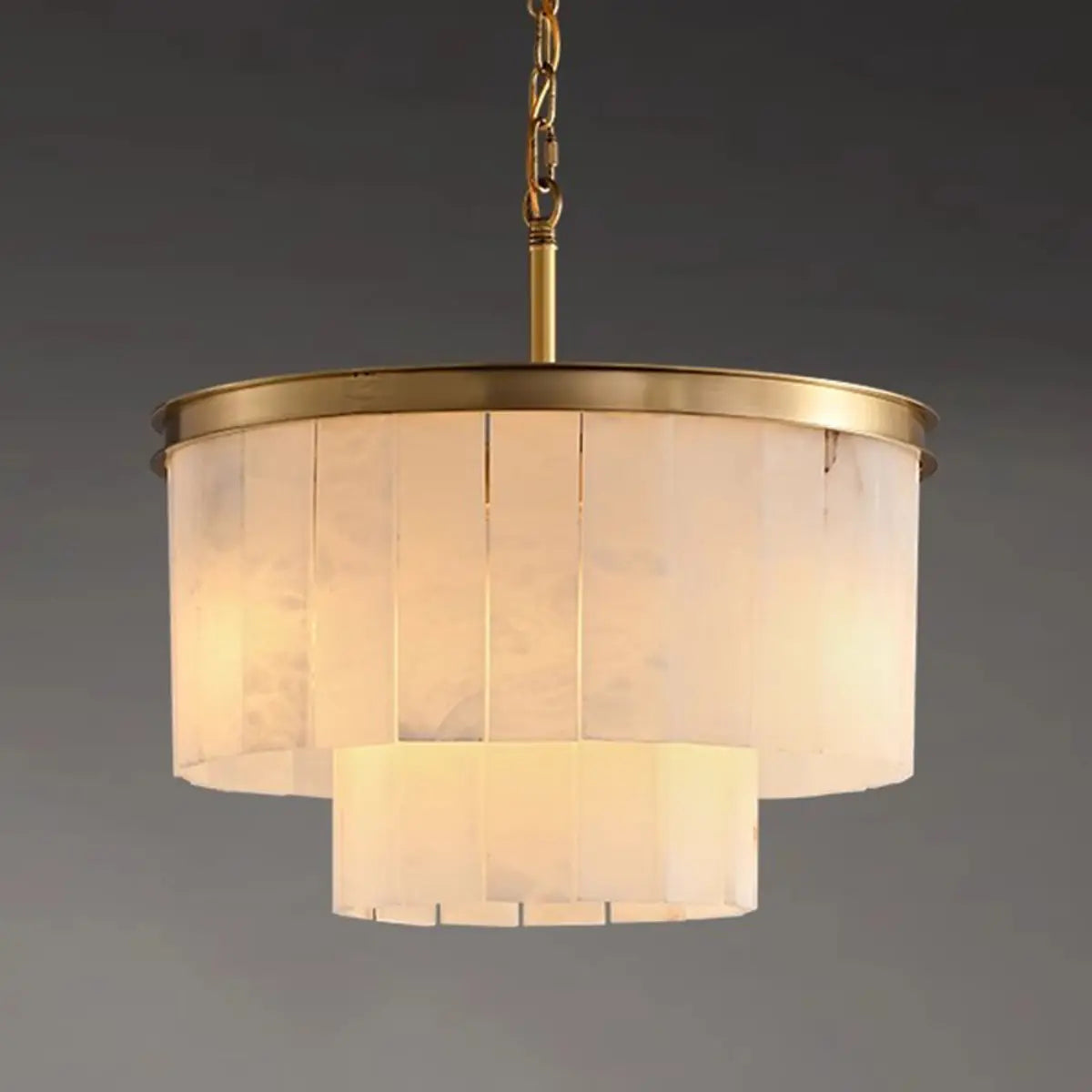 Contemporary Alabaster Tiered Gold Living Room Chandelier Image - 2