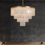 Contemporary Alabaster Tiered Gold Living Room Chandelier Image - 6