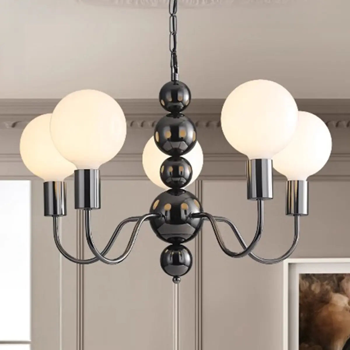 Contemporary Arm Ball Metal Black 5-Light Chandelier Image - 4