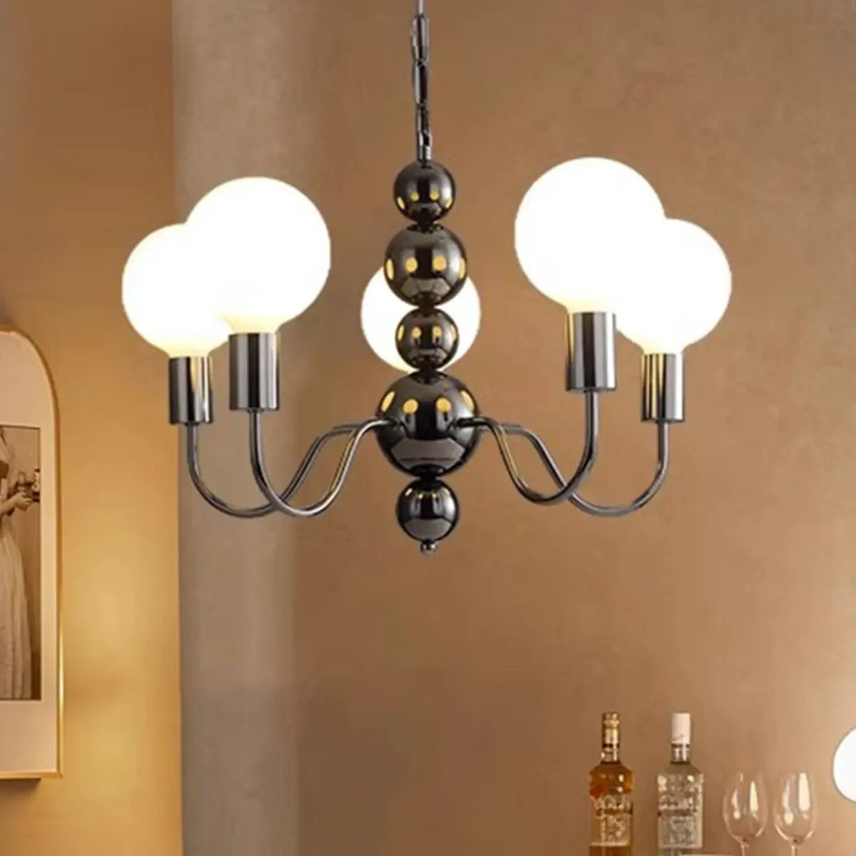 Contemporary Arm Ball Metal Black 5-Light Chandelier Image - 7