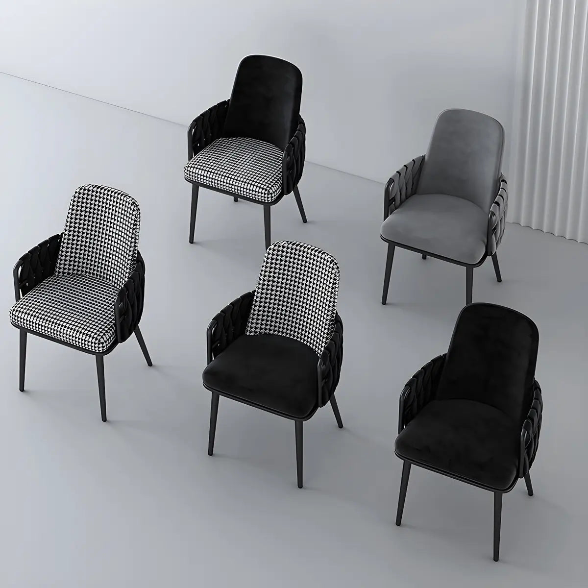 Contemporary Armchair Woven Fabric Black Office Chair Image - 19