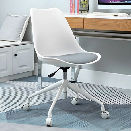 Contemporary Armless Faux Leather Wheels Office Chair Image - 1