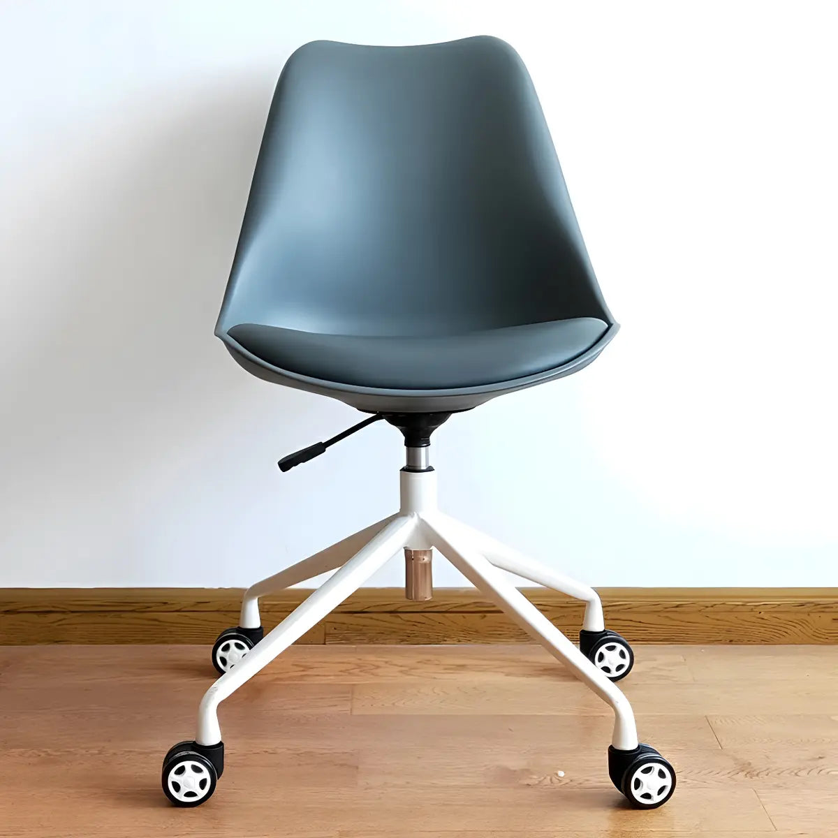 Contemporary Armless Faux Leather Wheels Office Chair Image - 10