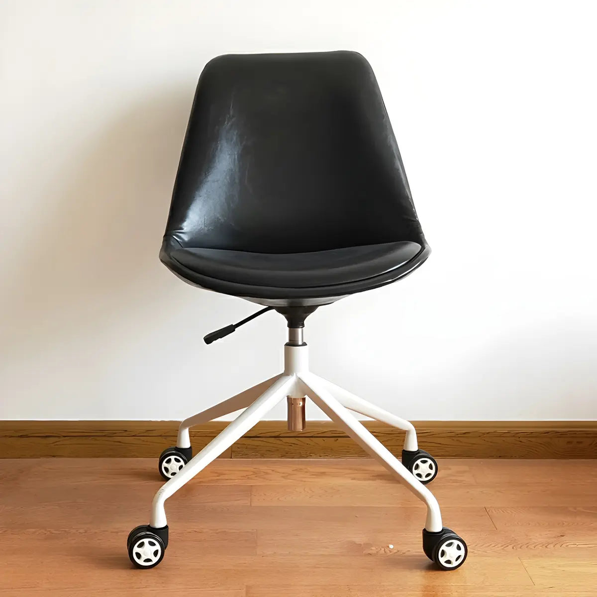 Contemporary Armless Faux Leather Wheels Office Chair Image - 6