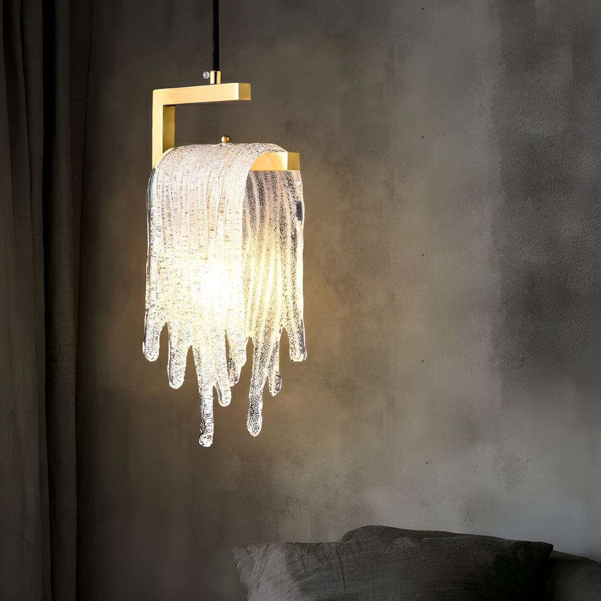 Contemporary Artistic Gold Textured Glass Pendant Light Image - 2